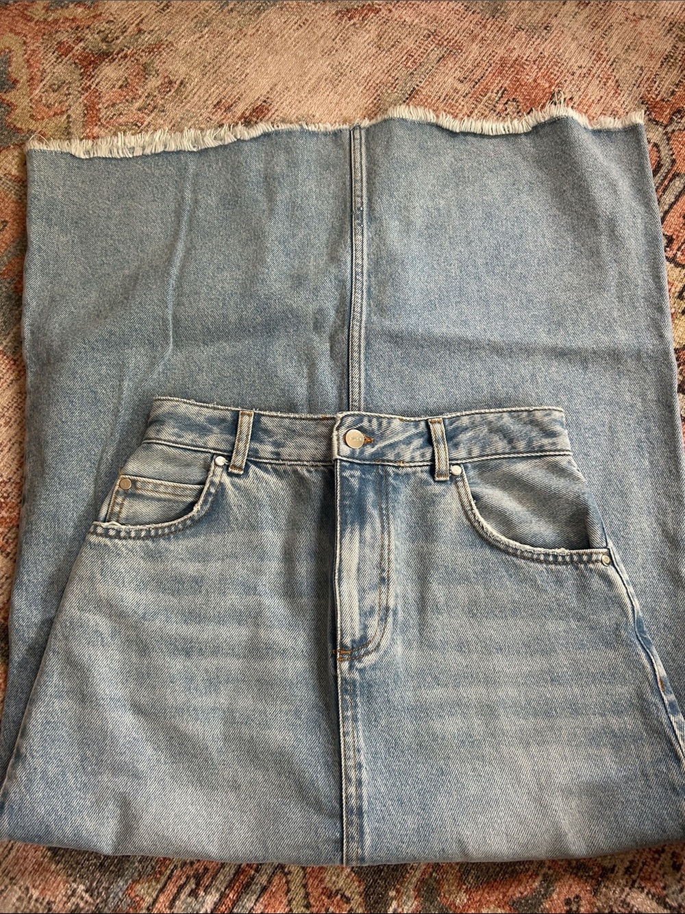 Anthropologie Pilcro Light Wash Denim Midi Skirt with back slit